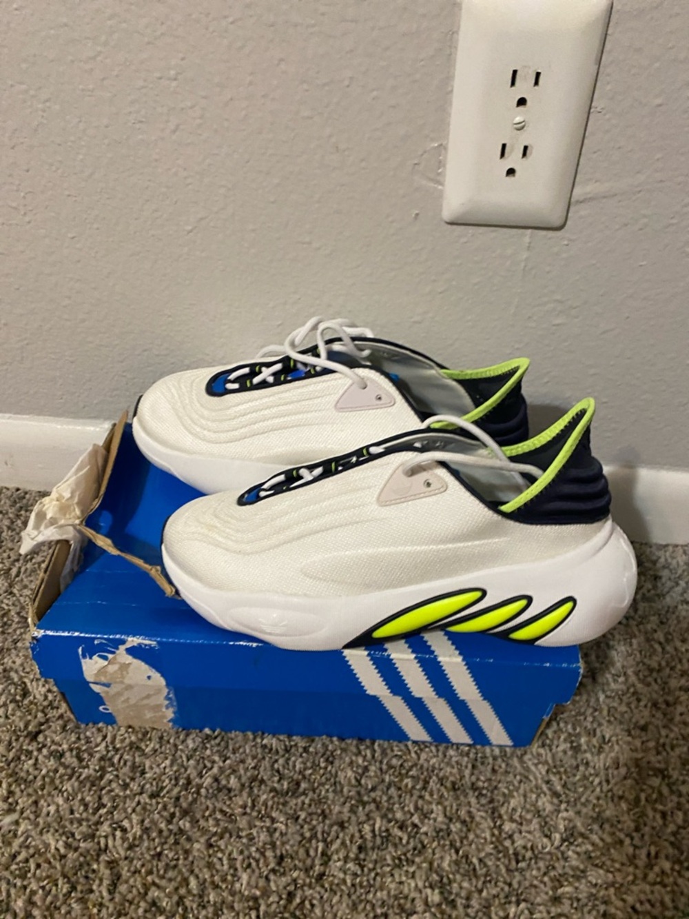 Adidas  White and Neon Green Athletic Sneakers